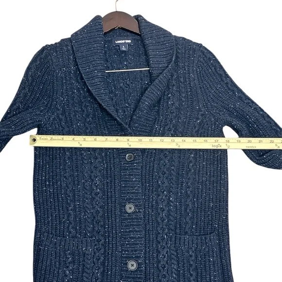 Lands’ End Classic Chunky Knit Wool Blend Button Front Cardigan Size Small - Picture 6 of 9
